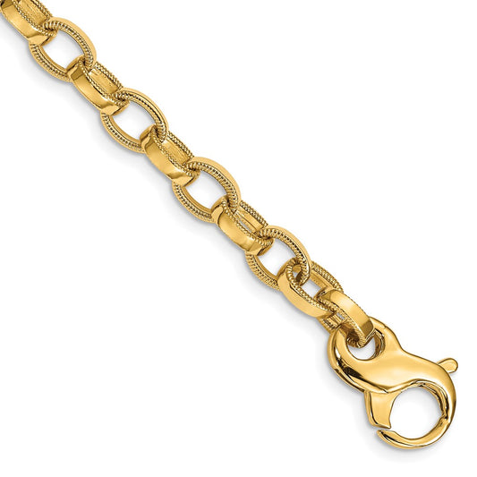 Solid 14K Yellow Gold 20 inch 6.2mm Hand Polished with Ridged Edge Fancy Link Fancy Lobster Clasp Chain Necklace