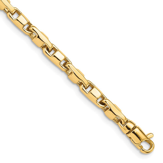 Solid 14K Yellow Gold 7 inch 4mm Hand Polished Fancy Link with Lobster Clasp Bracelet