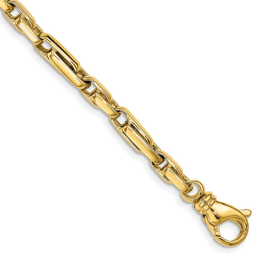 Solid 14K Yellow Gold 9 inch 5mm Hand Polished Fancy Link with Fancy Lobster Clasp Chain Bracelet