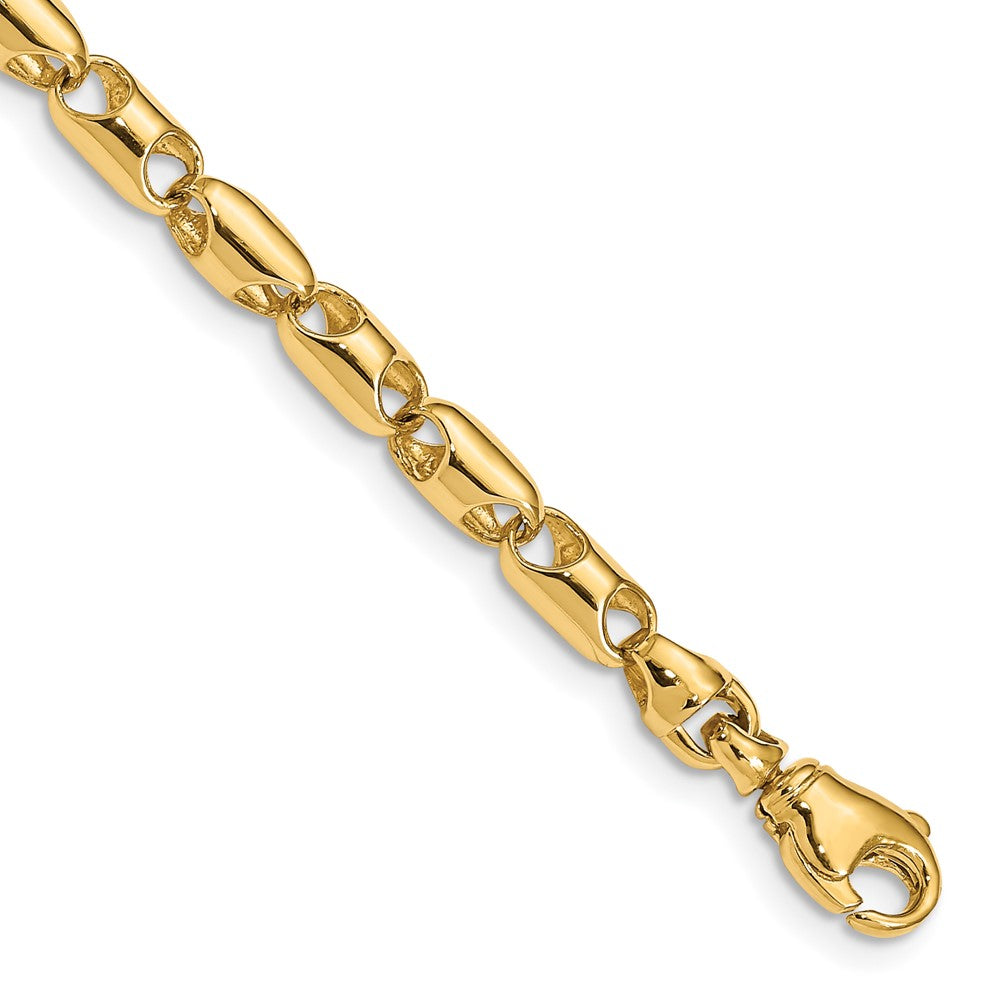 Solid 14K Yellow Gold 22 inch 4.1mm Fancy Barrel Link with Fancy Lobster Clasp Chain Necklace