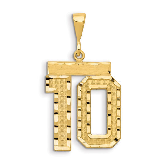 14k Yellow Gold Large Brushed Diamond-cut Number 10 Charm