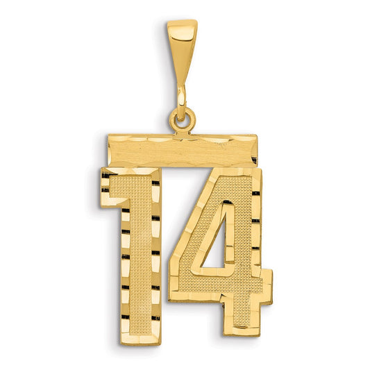 14k Yellow Gold Large Brushed Diamond-cut Number 14 Charm