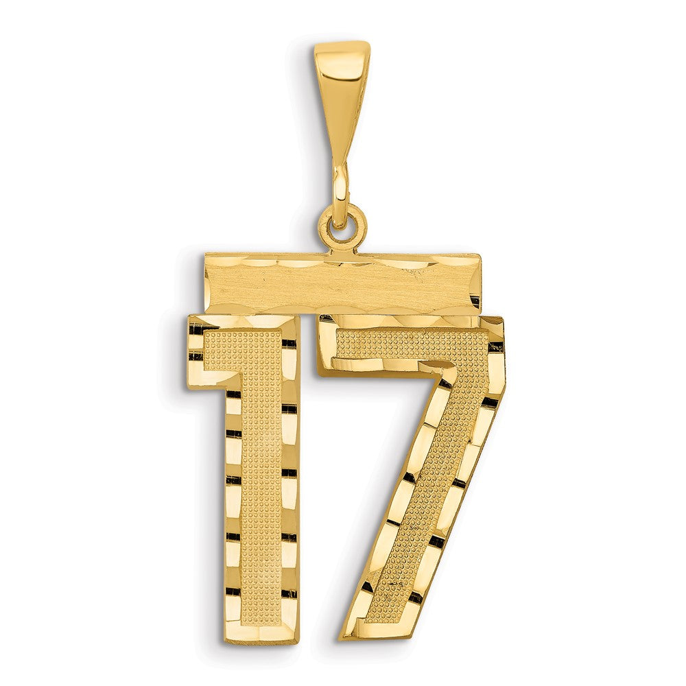 14k Yellow Gold Large Brushed Diamond-cut Number 17 Charm