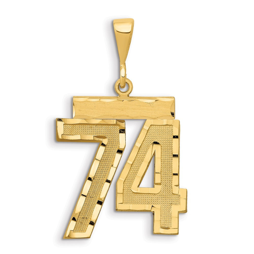 14k Yellow Gold Large Brushed Diamond-cut Number 74 Charm