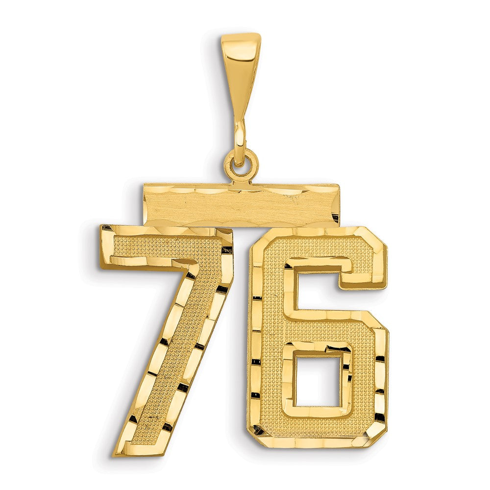 14k Yellow Gold Large Brushed Diamond-cut Number 76 Charm