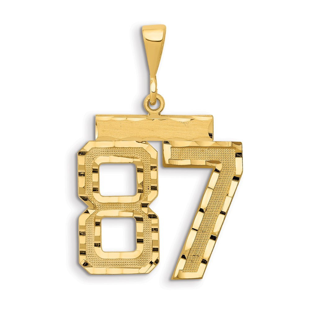 14k Yellow Gold Large Brushed Diamond-cut Number 87 Charm