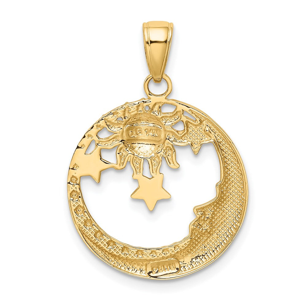 14k Yellow & Rhodium Gold and Rhodium D/C Moon Stars and Sun Pendant