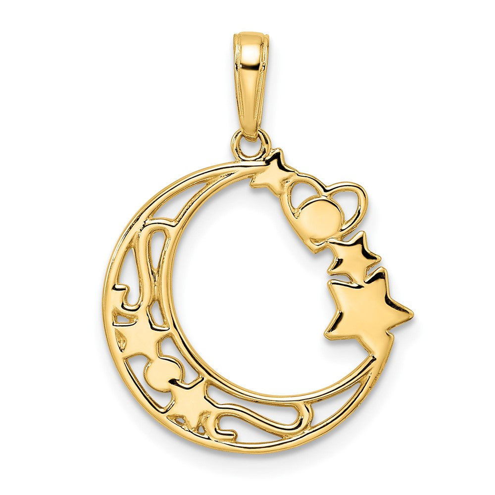 14k Yellow & Rhodium Gold & White Rhodium D/C Heart Star & Moon Pendant