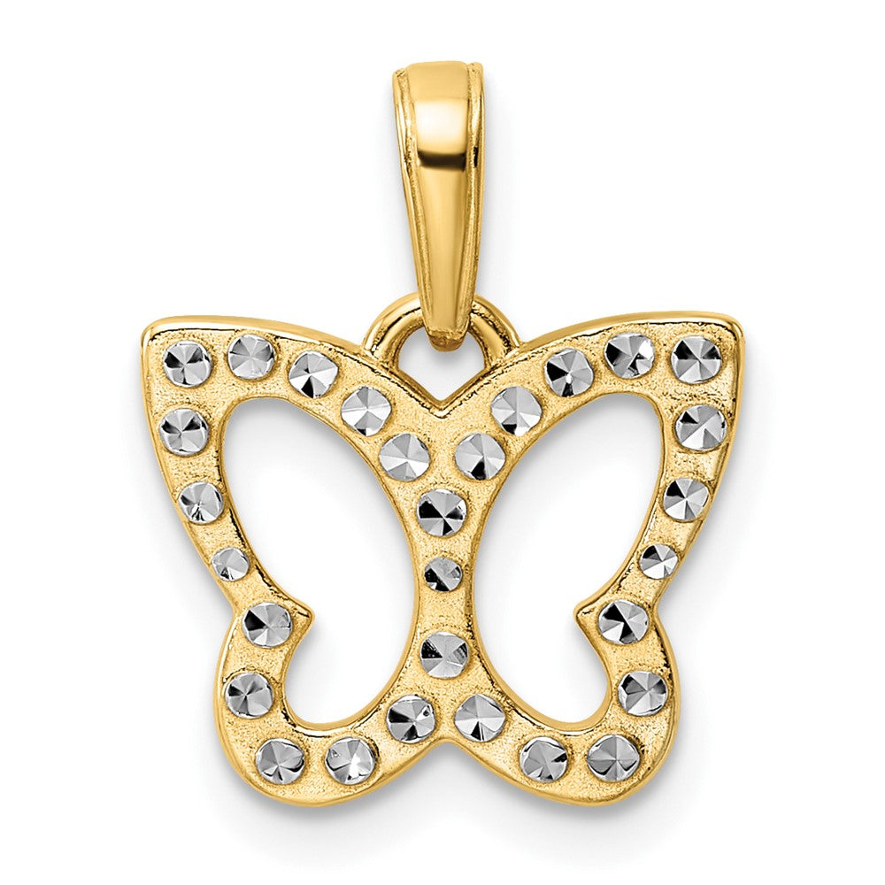 14k Yellow & Rhodium Gold and White Rhodium Diamond-cut Butterfly Pendant