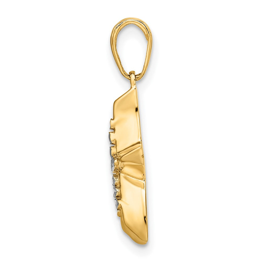 14k Yellow & Rhodium Gold and White Rhodium Diamond-cut Starfish Pendant