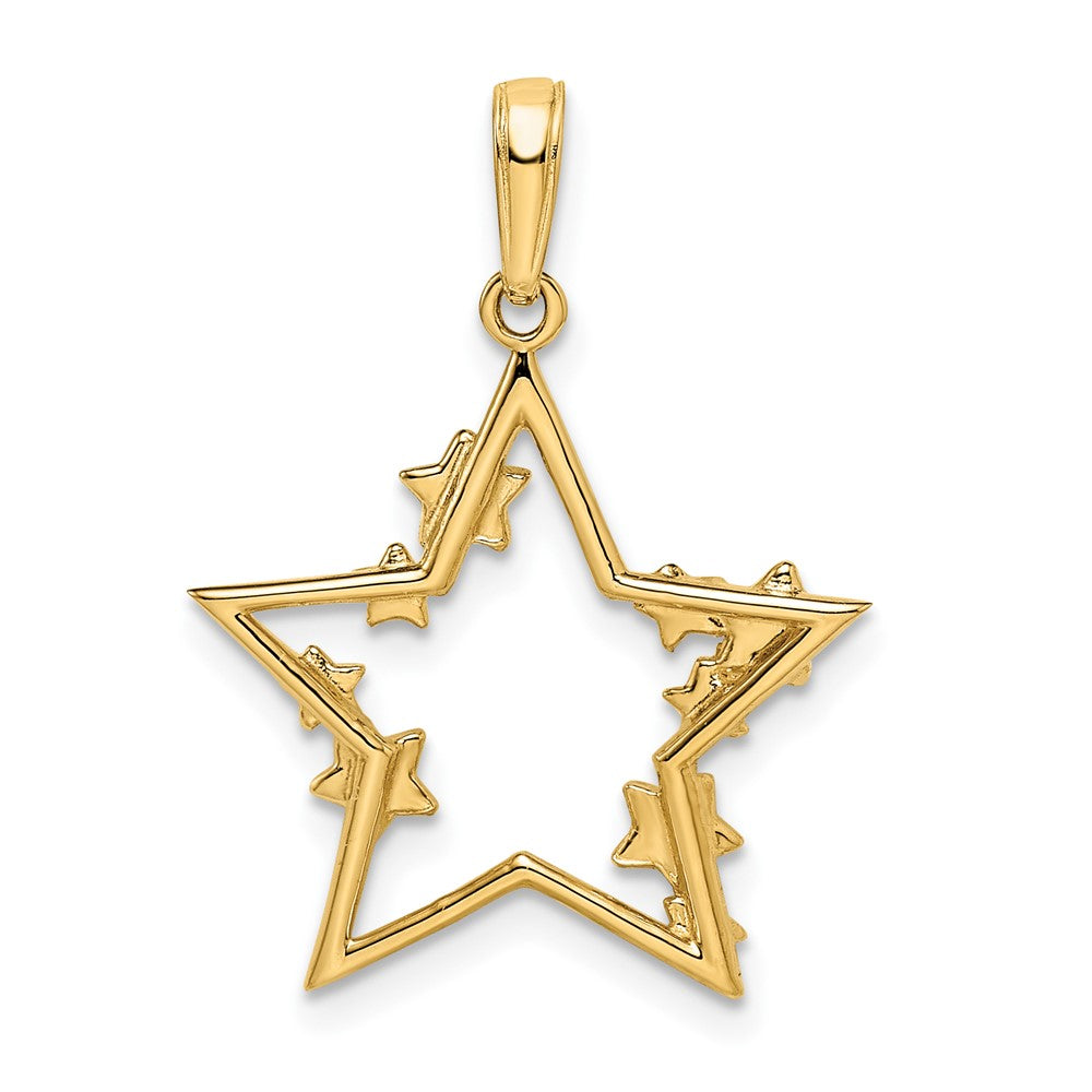 14k Yellow & Rhodium Gold & White Rhodium D/C Stars Pendant