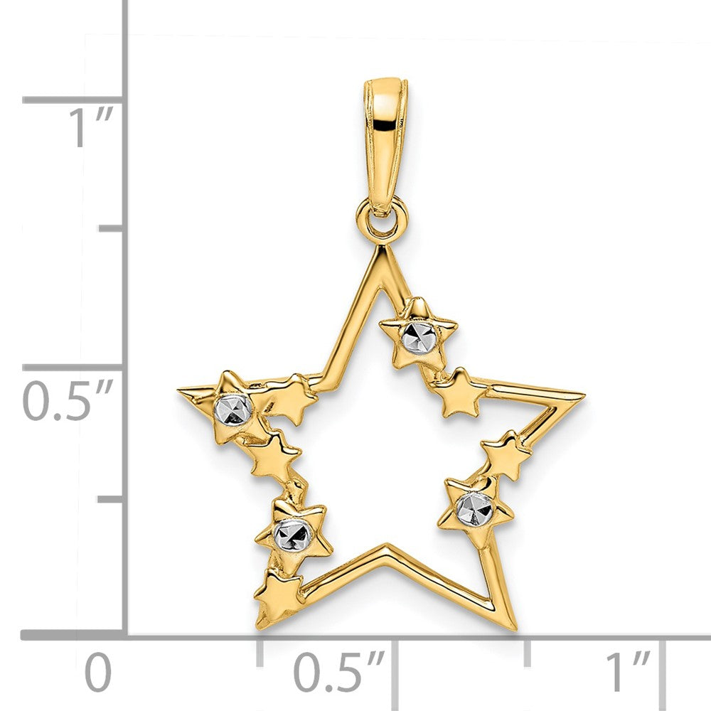 14k Yellow & Rhodium Gold & White Rhodium D/C Stars Pendant