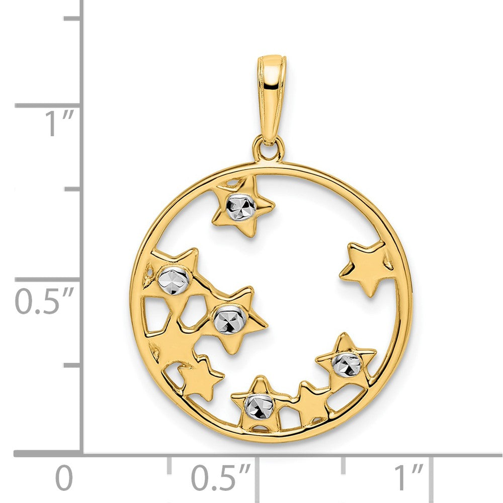 14k Yellow & Rhodium Gold & White Rhodium D/C Stars Pendant