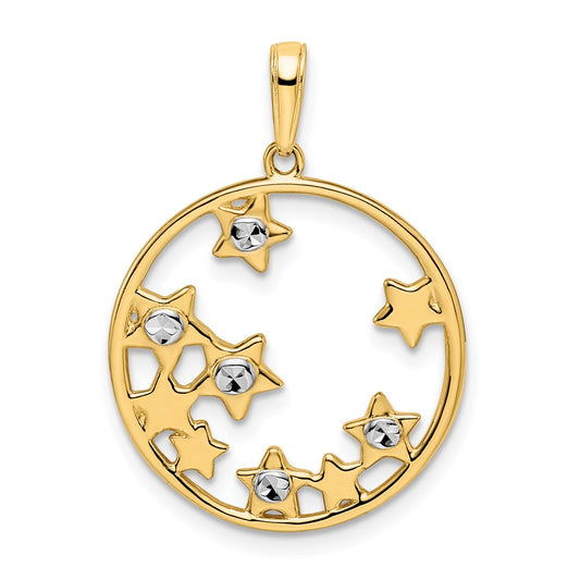 14k Yellow & Rhodium Gold & White Rhodium D/C Stars Pendant