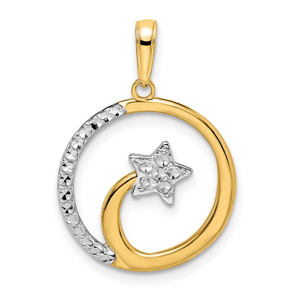 14k Yellow & Rhodium Gold & White Rhodium D/C Shooting Star Pendant