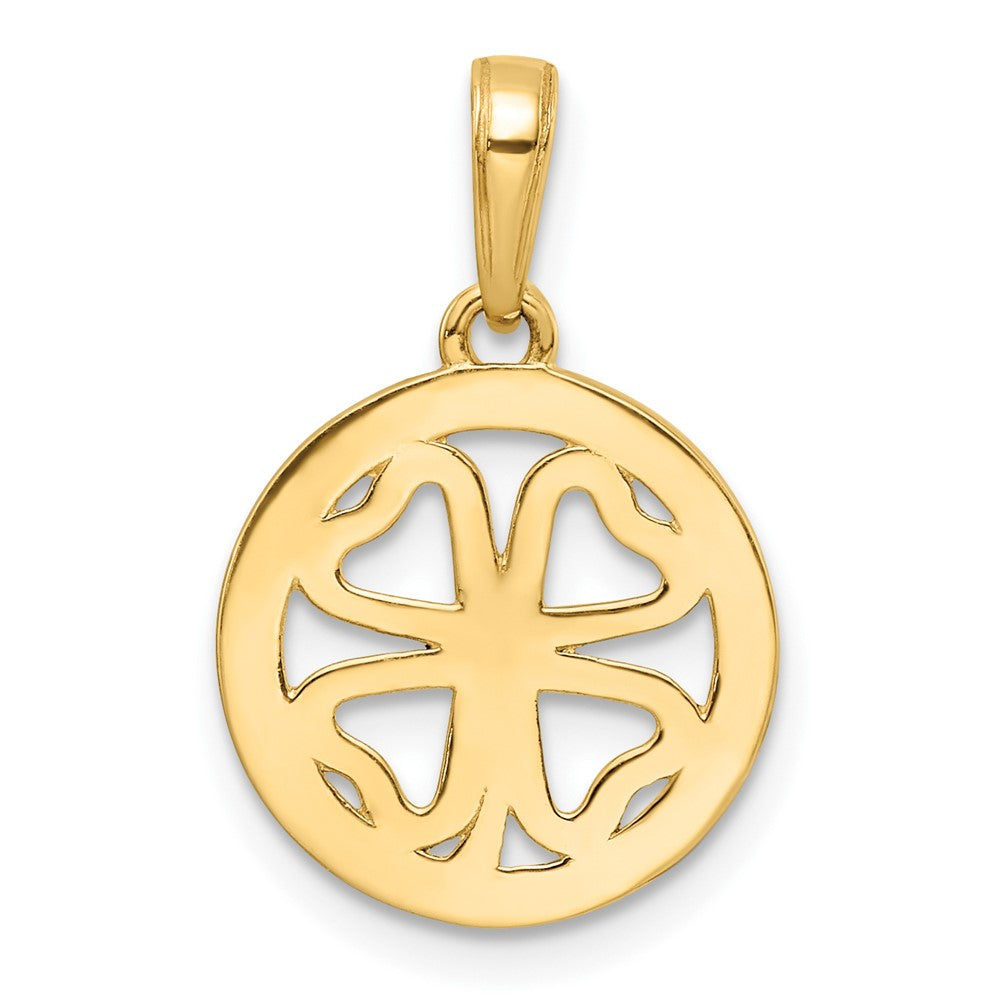 14k Yellow & Rhodium Gold w/White Rhodium Diamond-cut Four-leaf Clover Pendant