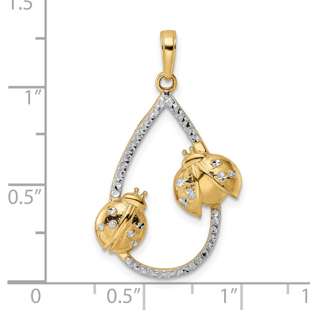 14k Yellow & Rhodium Gold w/White Rhodium Diamond-cut Ladybug Teardrop Pendant