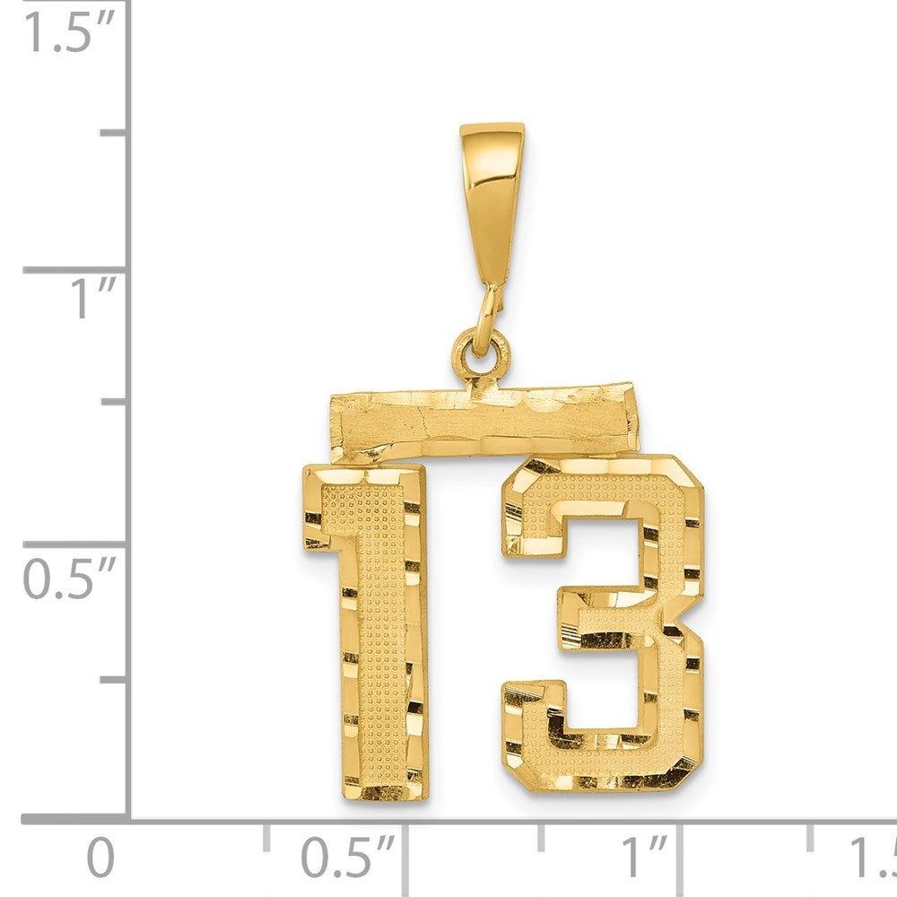 14k Yellow Gold Medium Diamond-cut Number 13 Charm