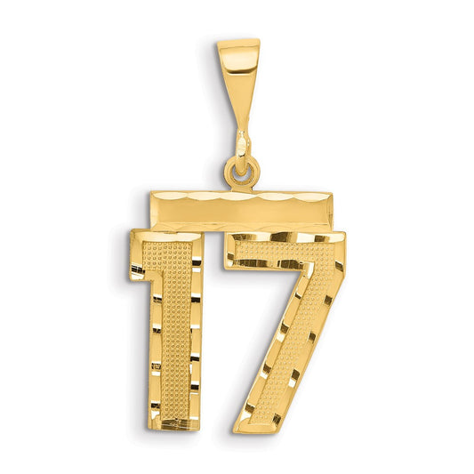 14k Yellow Gold Medium Diamond-cut Number 17 Charm