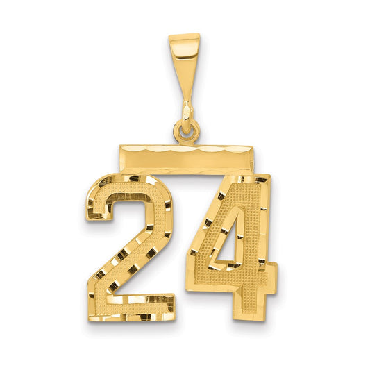 14k Yellow Gold Medium Diamond-cut Number 24 Charm