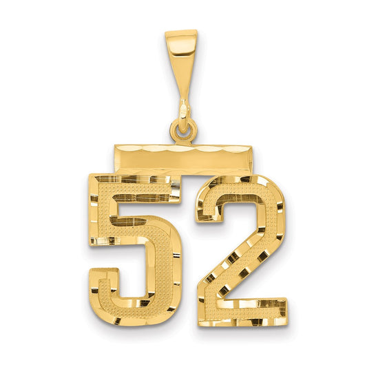 14k Yellow Gold Medium Diamond-cut Number 52 Charm