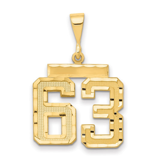 14k Yellow Gold Medium Diamond-cut Number 63 Charm