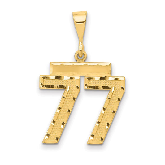 14k Yellow Gold Medium Diamond-cut Number 77 Charm