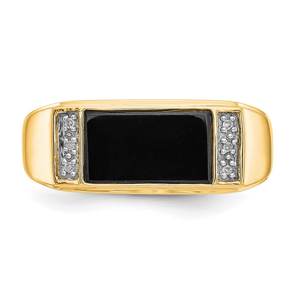 14K Yellow Gold Onyx & A Quality Real Diamond Mens Ring