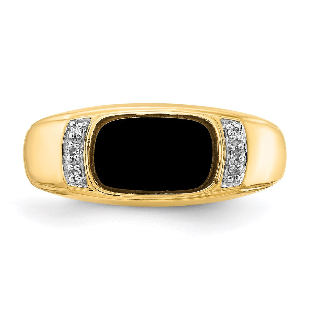 14K Yellow Gold Onyx & A Quality Real Diamond Mens Ring