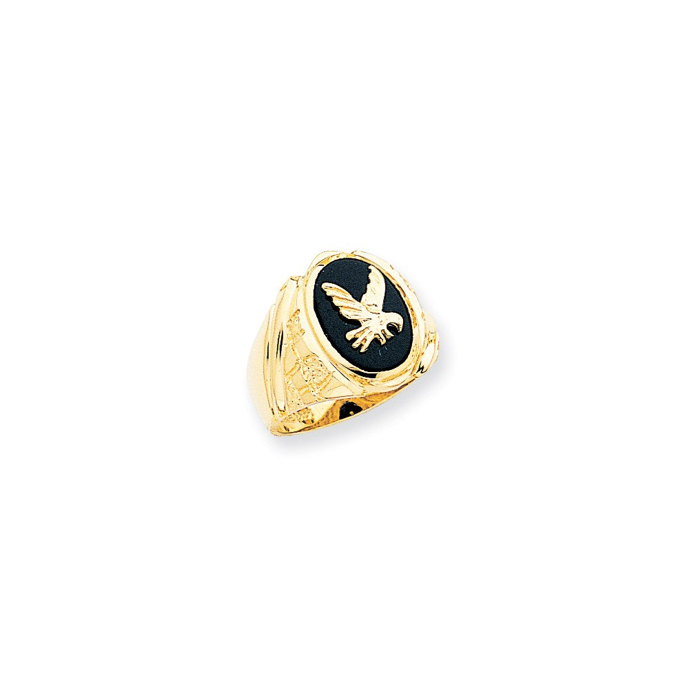 14K Yellow Gold Men's Onyx Eagle Ring