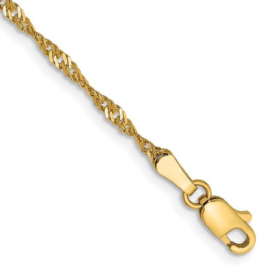 14K Yellow Gold 7 inch 1.70mm Singapore with Lobster Clasp Chain Bracelet