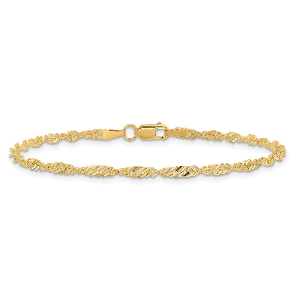 14K Yellow Gold 7 inch 2mm Singapore with Lobster Clasp Chain Bracelet