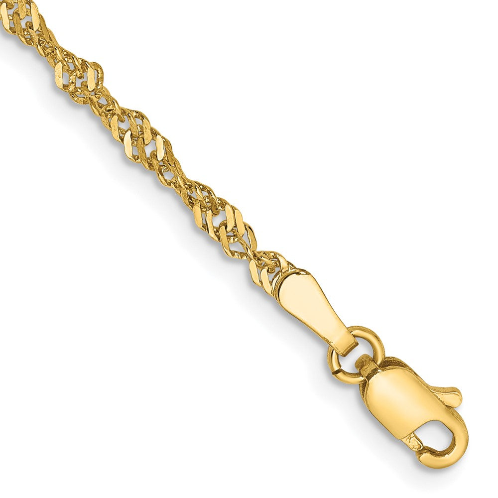 14K Yellow Gold 7 inch 2mm Singapore with Lobster Clasp Chain Bracelet