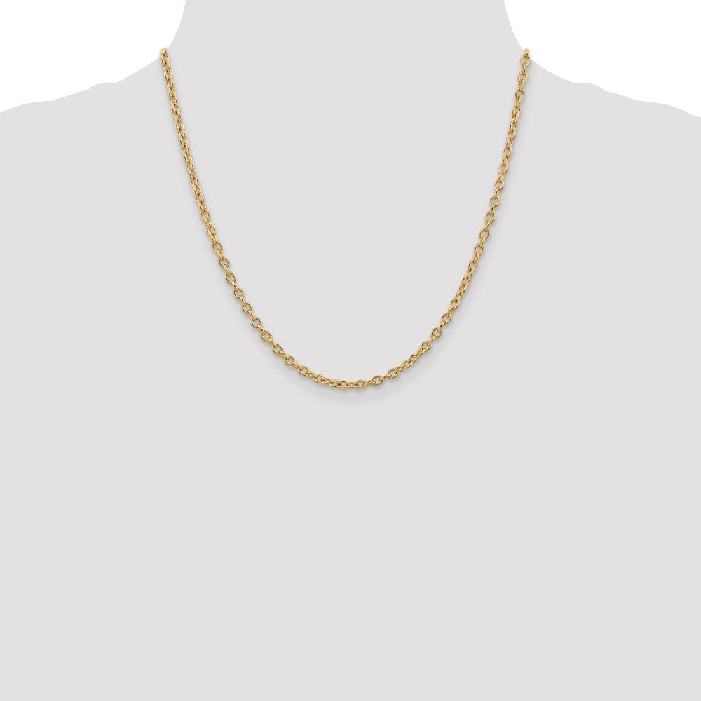 14K Yellow Gold 20 inch 3.2mm Round Open Link Cable with Lobster Clasp Chain Necklace