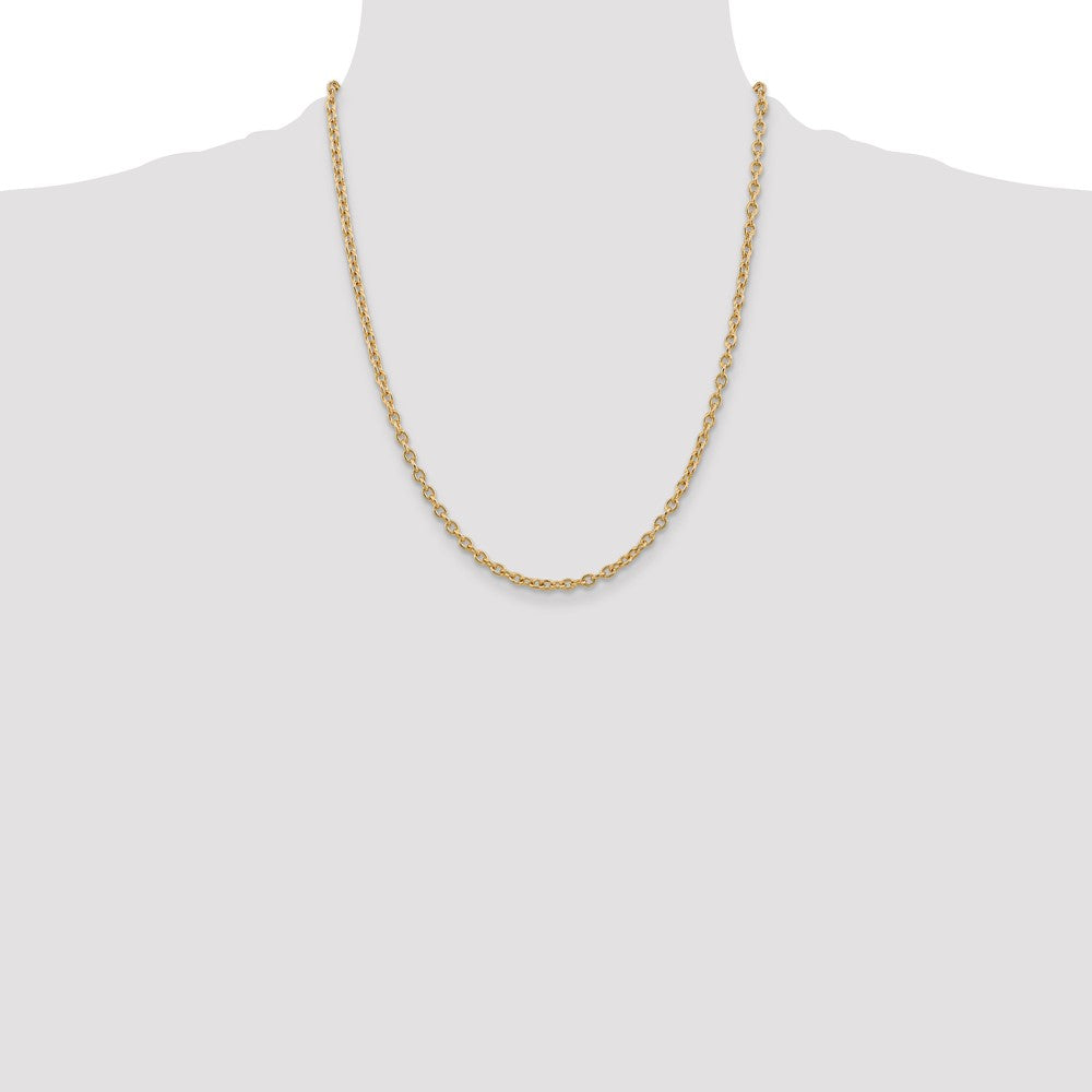 14K Yellow Gold 22 inch 3.2mm Round Open Link Cable with Lobster Clasp Chain Necklace