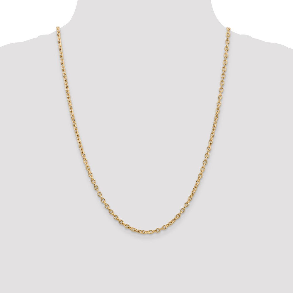 14K Yellow Gold 24 inch 3.2mm Round Open Link Cable with Lobster Clasp Chain Necklace