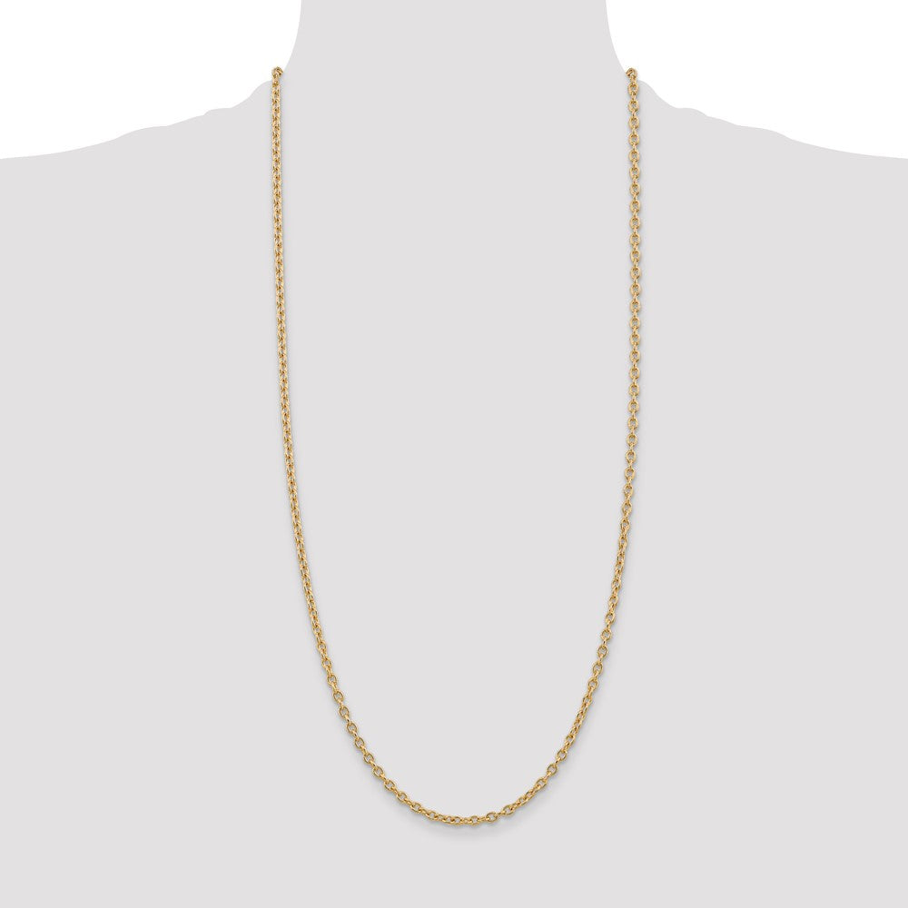 14K Yellow Gold 30 inch 3.2mm Round Open Link Cable with Lobster Clasp Chain Necklace