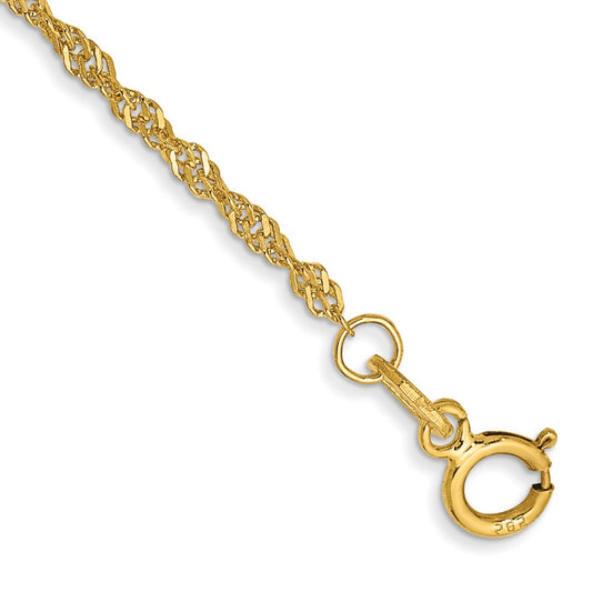 14K Yellow Gold 9 inch 1.40mm Singapore with Spring Ring Clasp Anklet