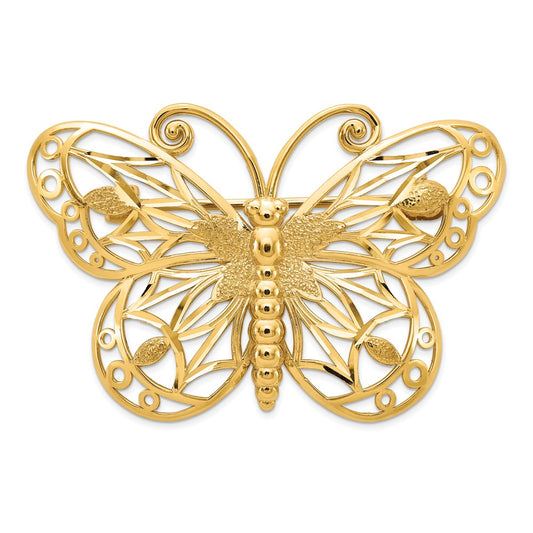 14k Yellow Gold Diamond-cut Polished & Satin Butterfly Pin