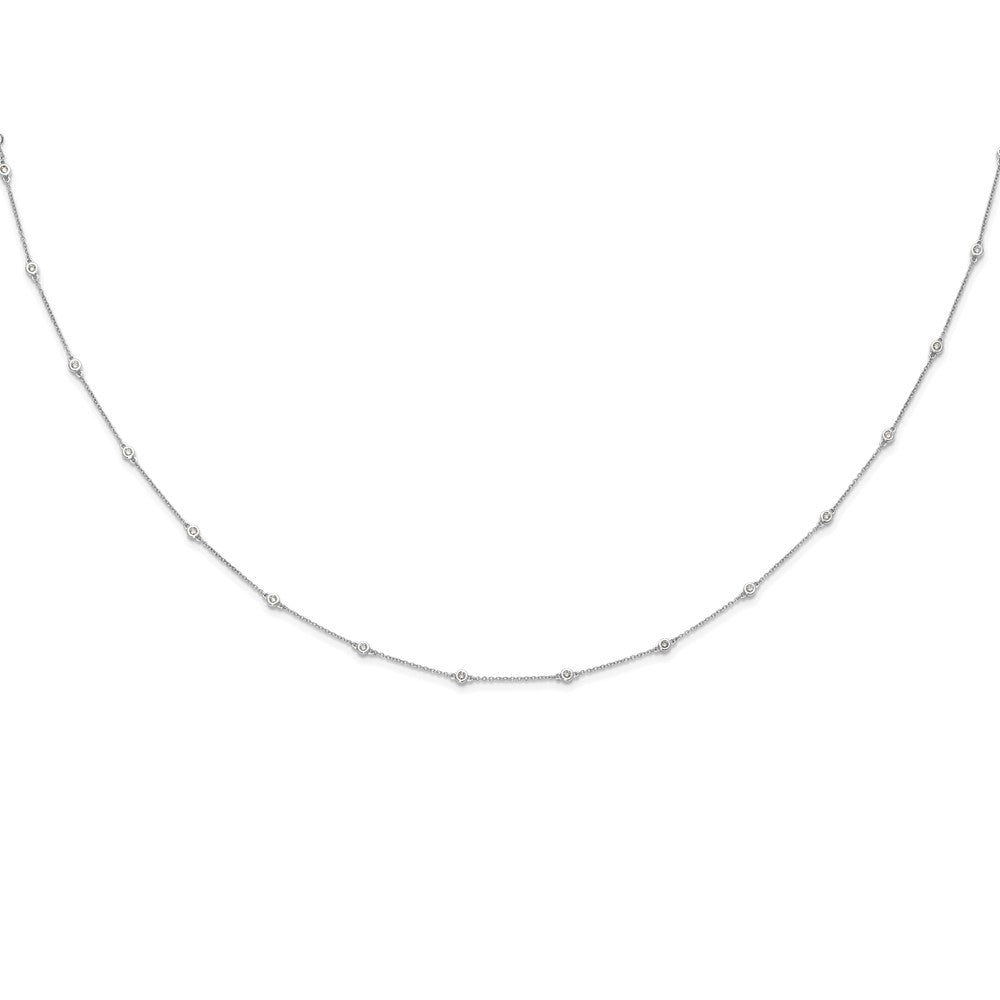 14k White Gold Real Diamond Station Cable Necklace