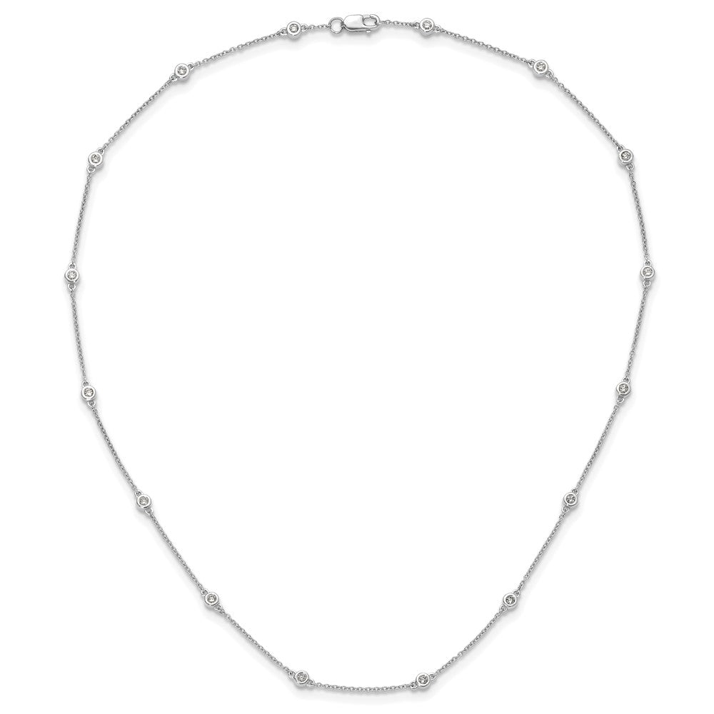 14k White Gold Real Diamond Station Cable Necklace