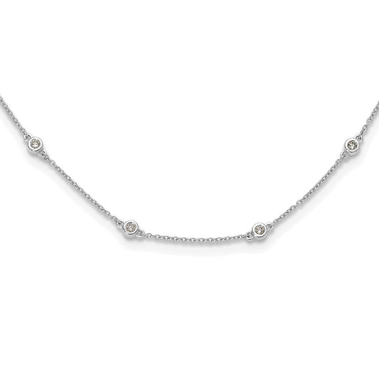 14k White Gold Real Diamond Station Cable Necklace