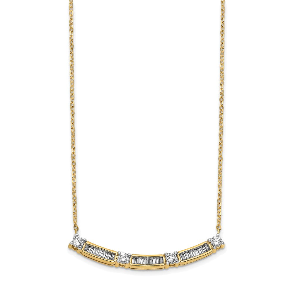 14K Yellow Gold Real Diamond Curved Bar Necklace