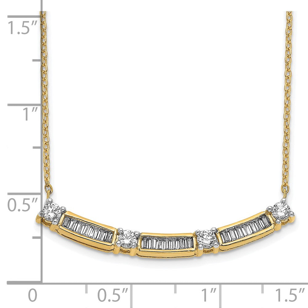 14K Yellow Gold Real Diamond Curved Bar Necklace