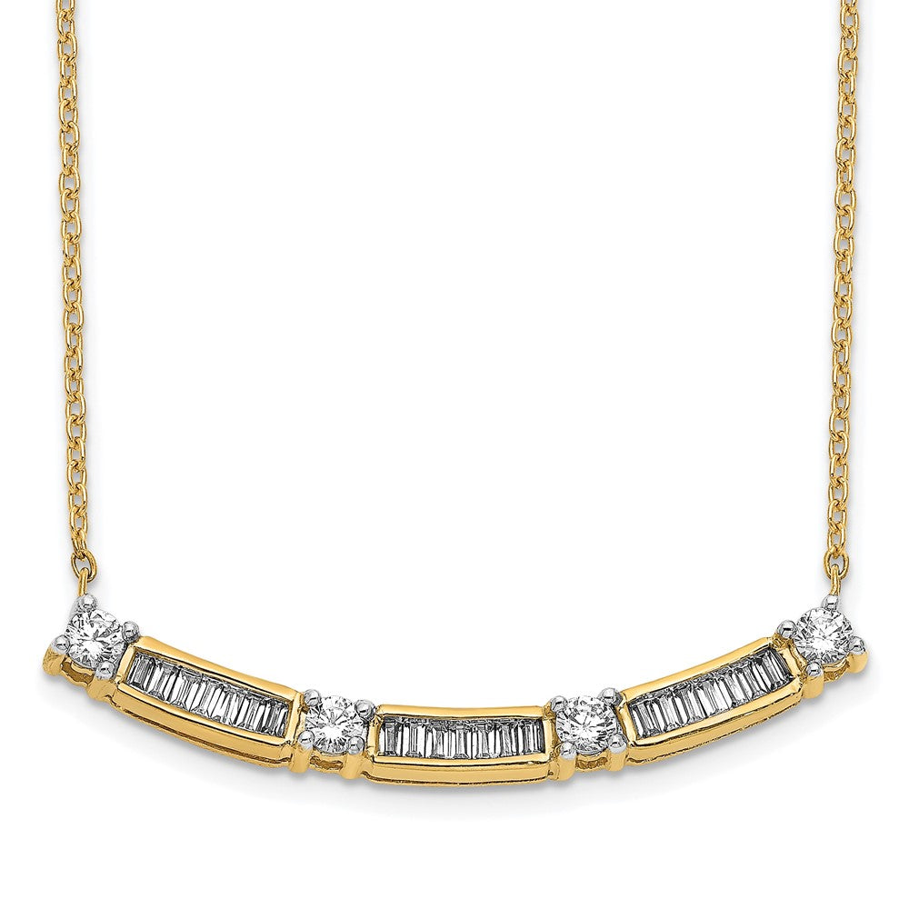 14K Yellow Gold Real Diamond Curved Bar Necklace