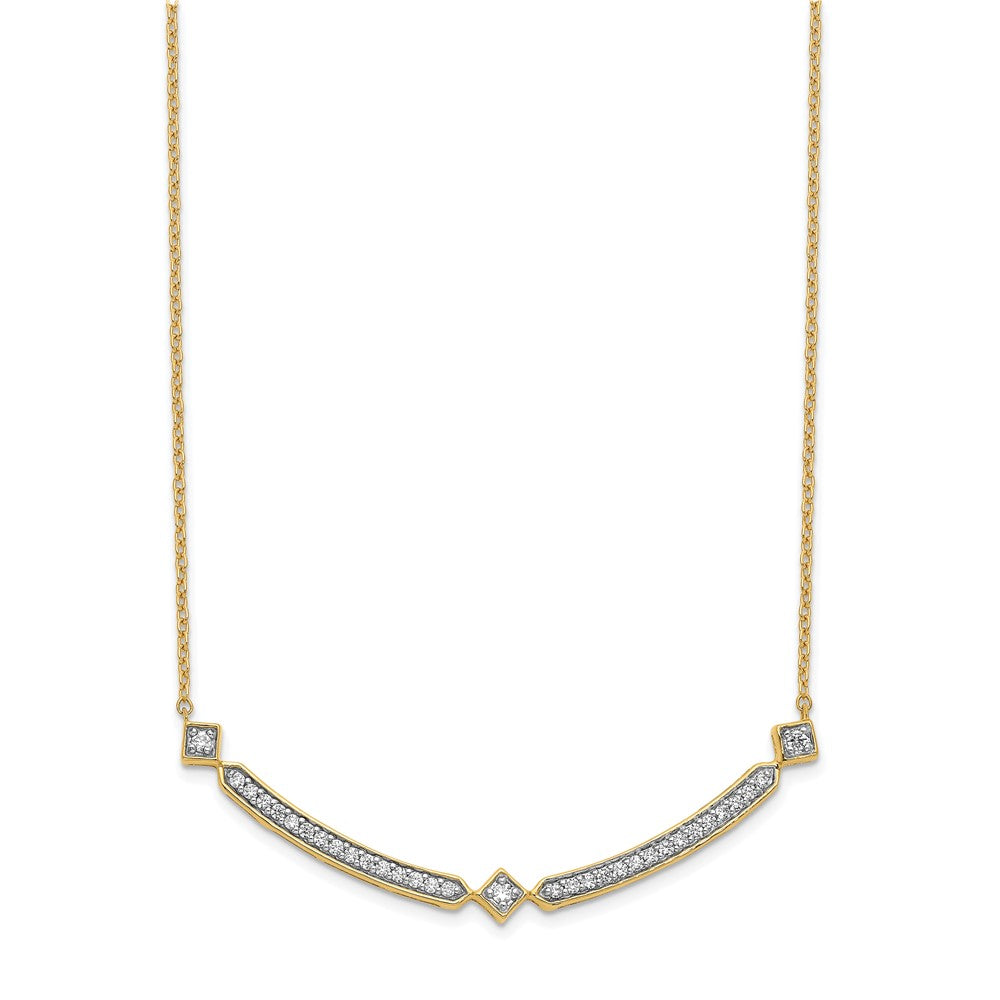 14K Yellow Gold Real Diamond Curved Bar 18 inch Necklace