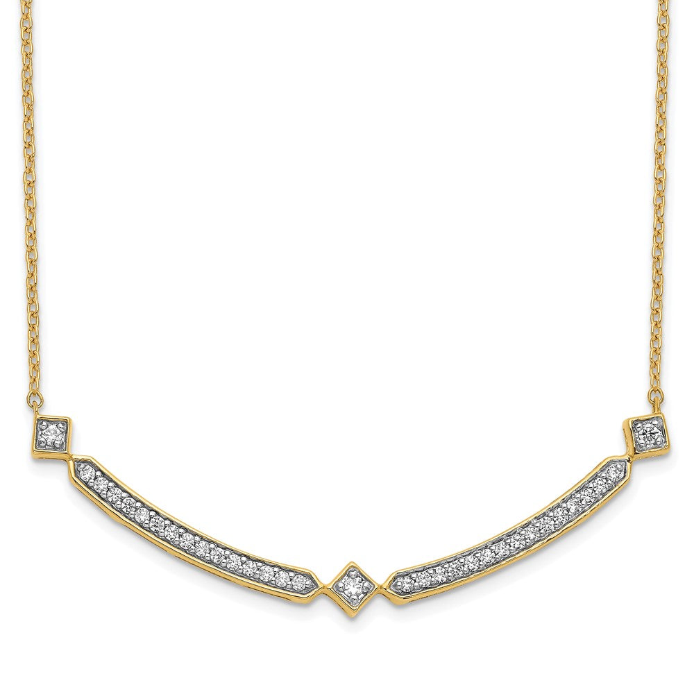 14K Yellow Gold Real Diamond Curved Bar 18 inch Necklace