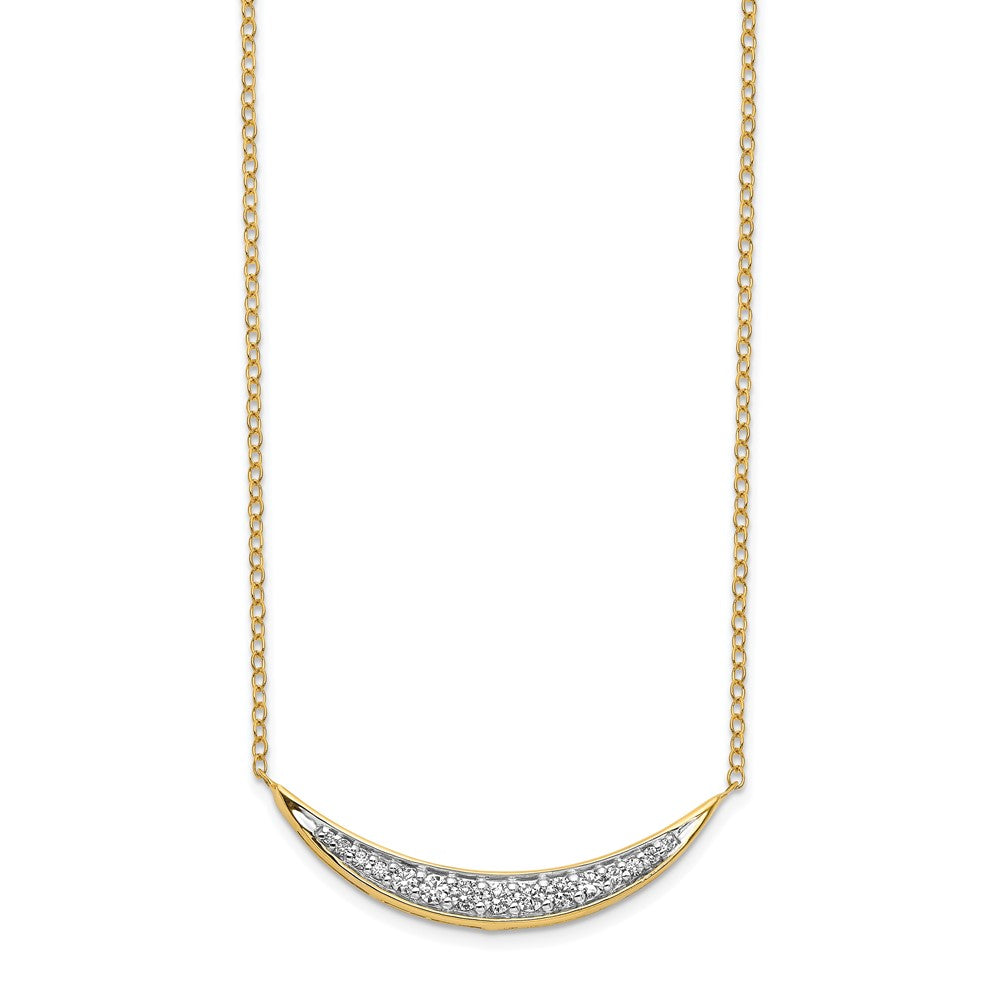 14K Yellow Gold Real Diamond Curved Bar 18 inch Necklace