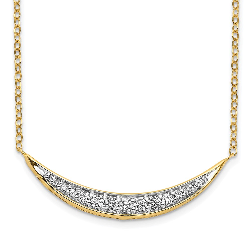 14K Yellow Gold Real Diamond Curved Bar 18 inch Necklace