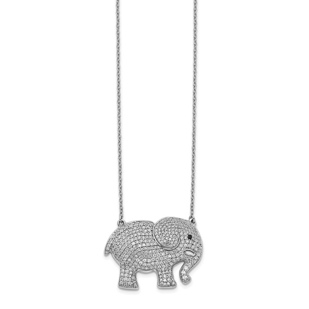 14k White Gold White/Black Real Diamond Elephant Necklace